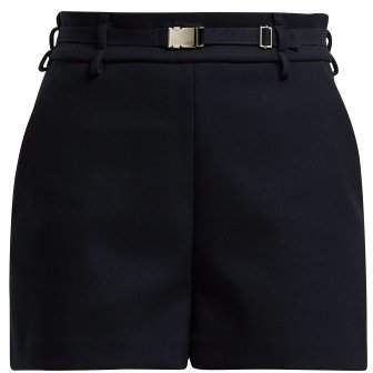 Belted Twill Shorts - Womens - Navy