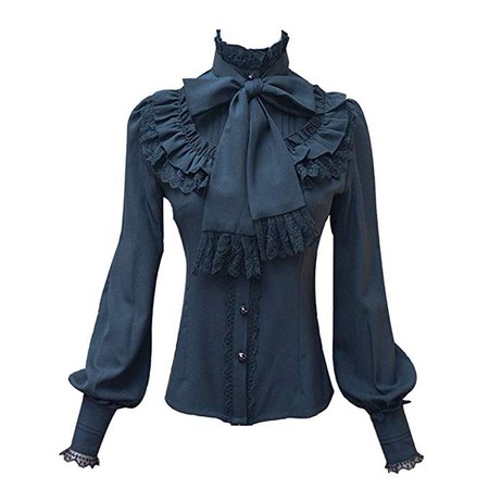 Amazon.com: Smiling Angel Chiffon Ruffle Lace Bow Tie Vintage Gothic Lolita Casual Shirt Blouse,White/Black/Wine Red/Blue: Clothing