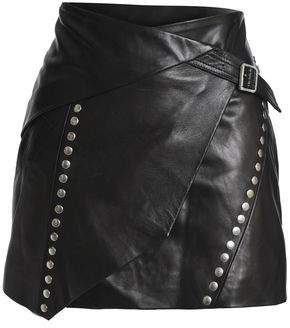 Mupper Wrap-effect Studded Leather Mini Skirt