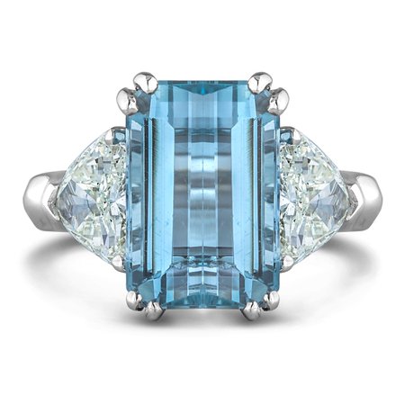 5.70 Carat Aquamarine & Diamond Trilogy Ring in 18K Gold | Lugaro