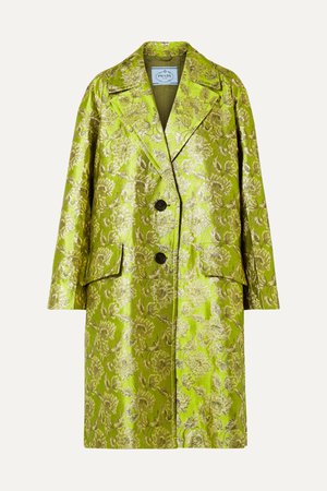 Green Metallic brocade coat | Prada | NET-A-PORTER