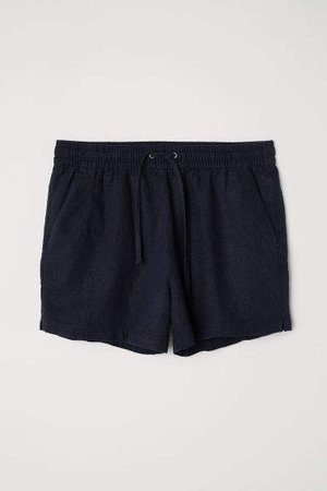 Linen-blend Shorts - Blue