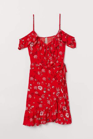 Wrap Dress with Flounces - Red