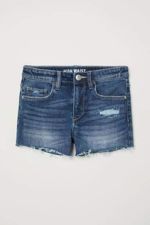 High Waist Denim Shorts - Blue