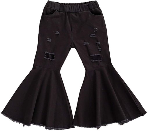 Amazon.com: KMBANGI Toddler Bell Bottom Jeans Baby Girl Ruffle Ripped Jeans Pants Denim Leggings Trousers Flare Pants(D-Black, 6-7 Years): Clothing