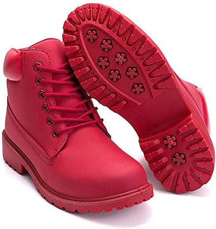 Amazon.com | Inornever Winter Snow Boots for Women Waterproof Shoes Flat Lace Up Ankle Booties Low Heel Work Combat Boots Red 9 B (M) US | Snow Boots