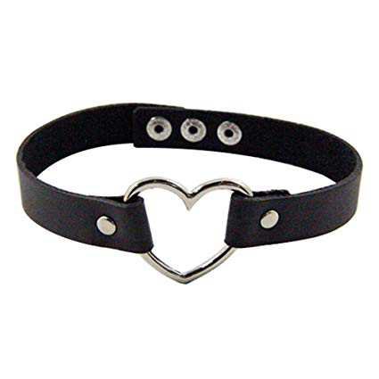 Sanwood® Fashion Women Men Cool Punk Goth Rivet Heart-Shape Ring Leather Collar Choker Necklace (Black): Amazon.co.uk: Beauty
