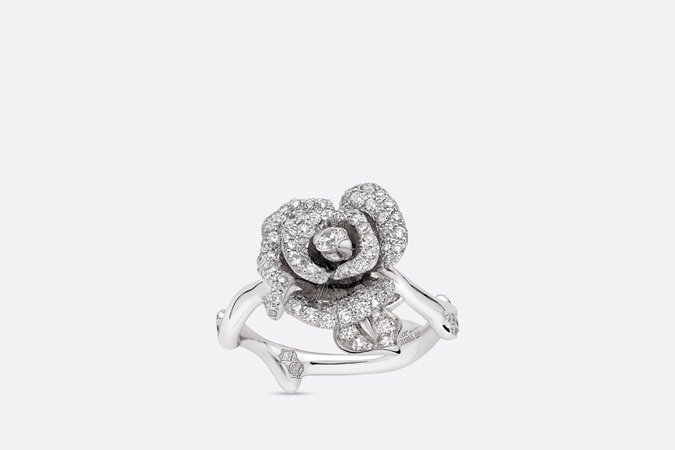 Rose Dior Bagatelle ring, small model, in 18k white gold and diamonds - products | DIOR