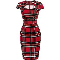Women's Short Sleeve Pencil Dress Wear to Work 50s Vintage Wiggle Dress Red X-Large at Amazon Women’s Clothing store