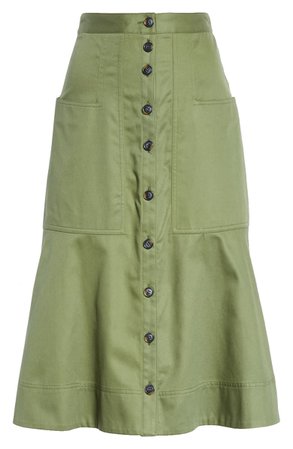 Tibi Harrison Cotton A-Line Midi Skirt | Nordstrom