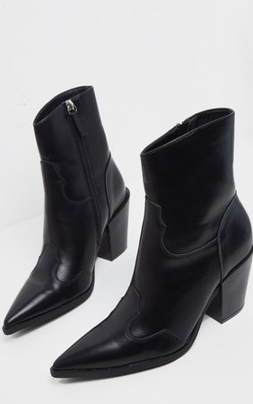 Black Point Toe Western Heel Ankle Boot | PrettyLittleThing