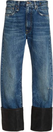 R13 Axl Leather-Cuff High-Rise Slim-Leg Jeans