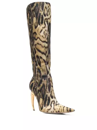 Roberto Cavalli Ocelot-print Tiger Tooth Knee High Boots - Farfetch