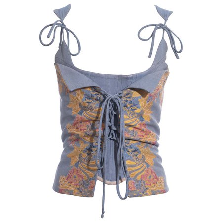 Vivienne Westwood blue silk jacquard lace-up corset, ss 1996 For Sale at 1stDibs
