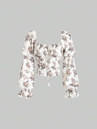 SHEIN MOD Sweet Floral Pattern Palace Style Shirt | SHEIN USA