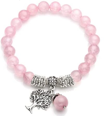 Amazon.com: Top Plaza Stretch Rose Quartz Tree of Life Lucky Stone Bracelet Reiki Healing Crystal Gemstone Dangle Charms Pendant Birthstone Bracelet(6.2") Mothers Day Mom Gifts Bracelets: Clothing, Shoes & Jewelry