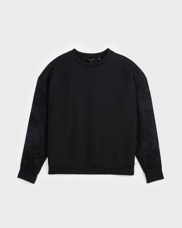 Sweatshirt with burnout sleeve - Black | Sweatshirts | Ted Baker