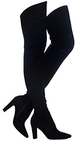 Amazon.com | Shoe'N Tale Women Stretch Suede Chunky Heel Thigh High Over The Knee Boots(8, Black) | Over-the-Knee