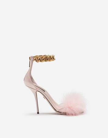 Women's Sandals and Wedges | Dolce&Gabbana - MARABOU SANDALS WITH CHAIN EMBELLISHMENT