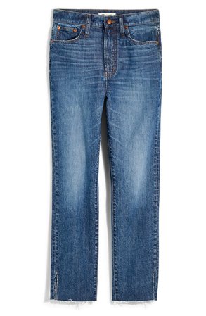 Madewell The Perfect Vintage High Waist Side Slit Crop Jeans (Penzance Wash) (Regular & Plus Size) blue