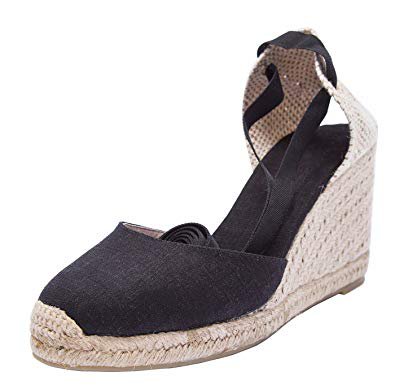 SimpleC Womens Summer Classical Wedges Heel Ankle Wrap Lace Flower Espadrilles with Cap Toe
