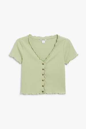 Lettuce hem top - Light green - T-shirts - Monki WW