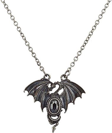 Amazon.com: Lux Accessories Burnished Silver Dragon Black Stone Novelty Pendant Necklace: Jewelry