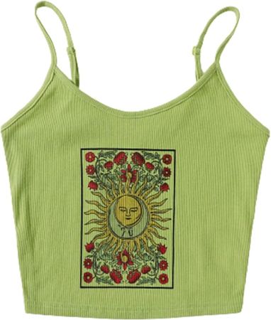 SOLY HUX Women's Spaghetti Strap Floral Sun Graphic Print Ribbed Knit Crop Cami Top at Amazon Women’s Clothing store