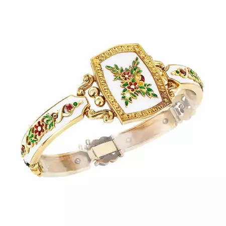 Victorian White Green Red Enamel Diamond Gold Bracelet For Sale at 1stDibs | red white green bracelet, jh gold bracelet