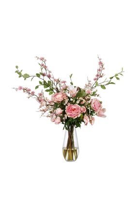 Pink Blossoms, Tulips And Roses In Teardrop Vase By Diane James Designs | Moda Operandi