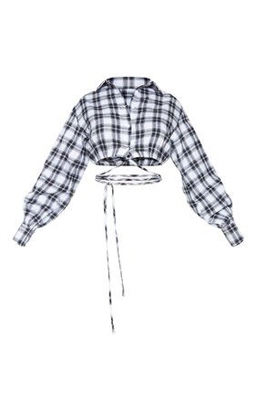 Black Flannel Check Crop Tie Shirt | Tops | PrettyLittleThing USA