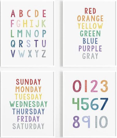 ETSY DecorartDesign Alphabet Numbers Colors Days Art Print, Instant Download, Nursery Art Print, Alphabet Print, Playroom Decor, Kids Room Wall Art