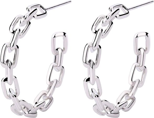 Amazon.com: Hoop Earrings for Women - Link Hoop Earrings in 14k Gold/White Gold - Chain Hoop Earrings for Girls（Dia.20mm）: Clothing, Shoes & Jewelry