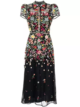 Jenny Packham Petuwia Floral Embroidery Midi Dress - Farfetch