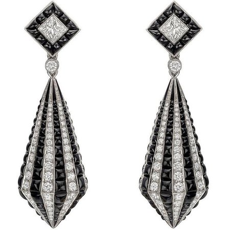 Diamond Black Onyx Striped Drop Earrings