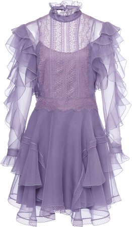 Alberta Ferretti Lace-Detailed Chiffon Mini Dress