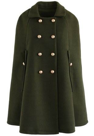 Green Button Up Cape Coat