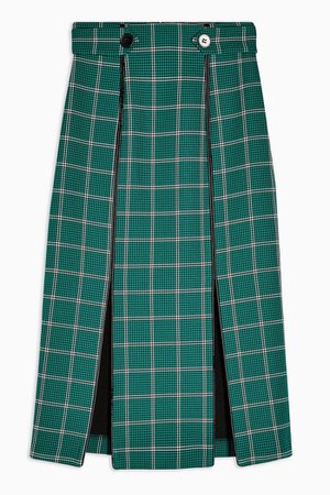 Green Check Split Trim Midi Skirt | Topshop