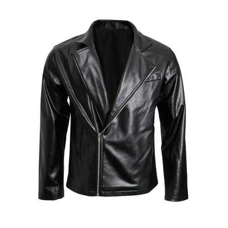 Adult Men 1950s T-Birds Costume Jacket Black Motorcycle Biker Leather Bomber Rock Coat [1541024777-402521] - $42.20