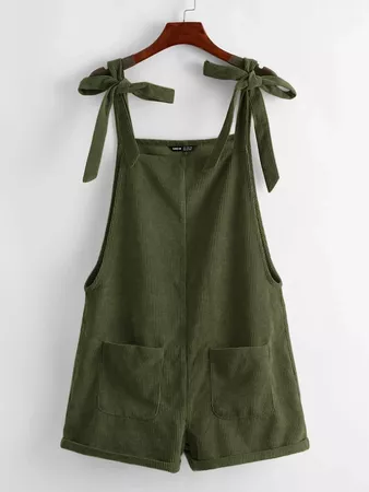 Knot Shoulder Patch Pocket Cord Overall Shorts | SHEIN USA green