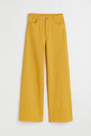 Wide twill trousers - Mustard yellow - Ladies | H&M