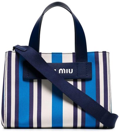 blue small striped canvas tote bag