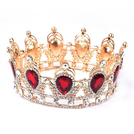 Elegant High Ruby Red Sparkling Crystal Gold Kings Crown Wedding Prom Party Pageant | Wish