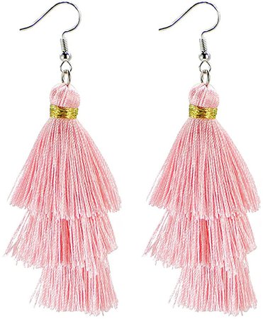 Amazon.com: AD Beads Fashion Charm Crystal Silk Tassel 3 Layers Fan Fringe Dangle Earrings (26 Deep Pink): Clothing