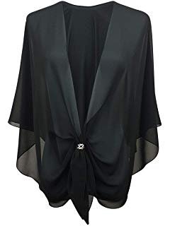 eXcaped Women's Evening Shawl Wrap Sheer Chiffon Open Front Cape and Rose Gold Scarf Ring (Black) at Amazon Women’s Clothing store: