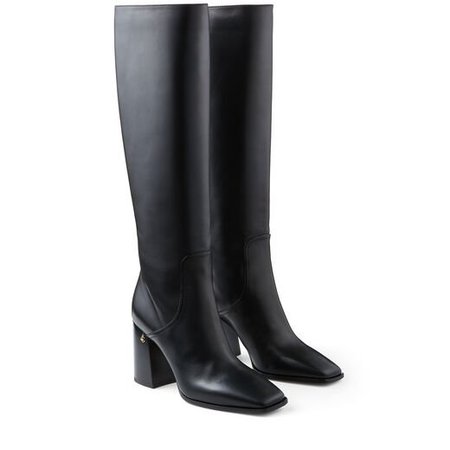 Black Calf Leather Boots with Angular Block heels|Cruise '20| JIMMY CHOO