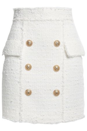 Button-embellished frayed tweed mini skirt | BALMAIN | Sale up to 70% off | THE OUTNET