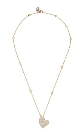 18k Yellow Gold Medium Wave Heart Necklace In White Diamond By Piranesi | Moda Operandi