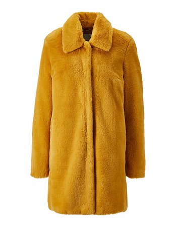 Short faux fur coat, ochre, yellow | MADELEINE Fashion