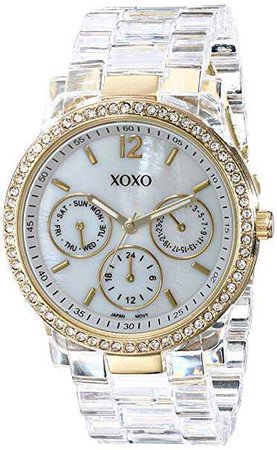 Amazon.com: XOXO Women's XO5527 Clear Bracelet with Rhinestones on Gold Case Watch: Watches